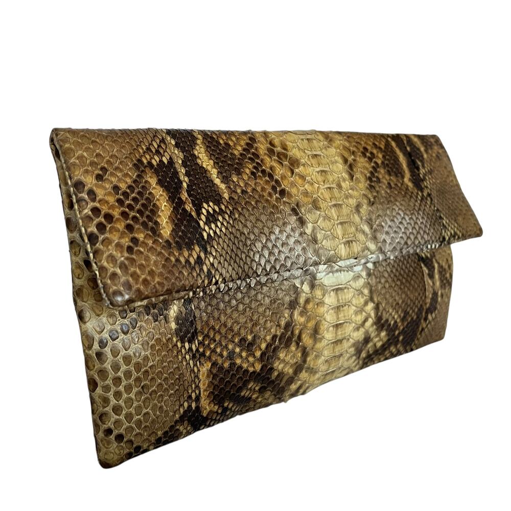 Genuine Python Snake Foldover Squeeze-Frame Clutc… - image 8
